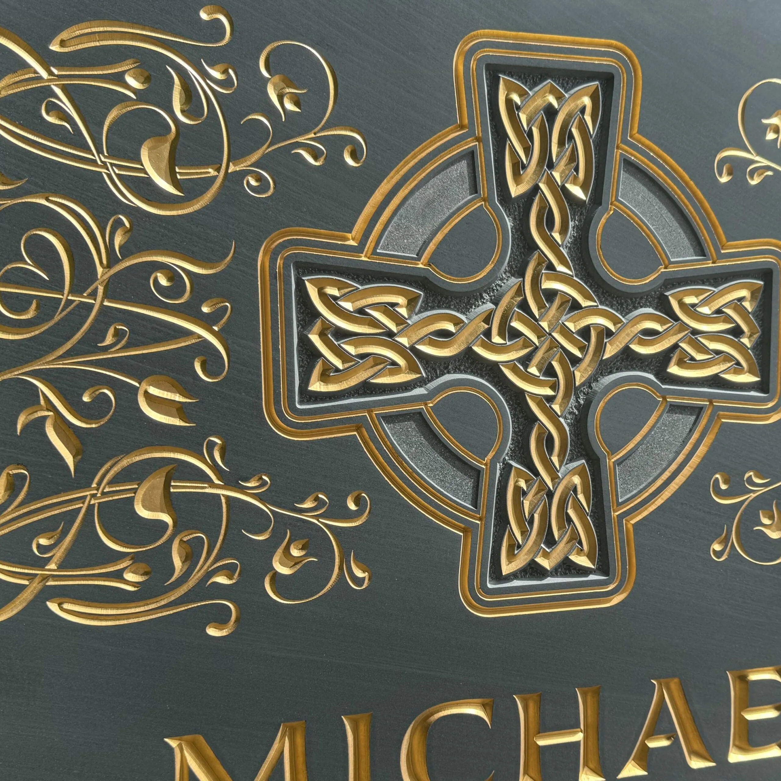 celtic cross headstones with gold inlay